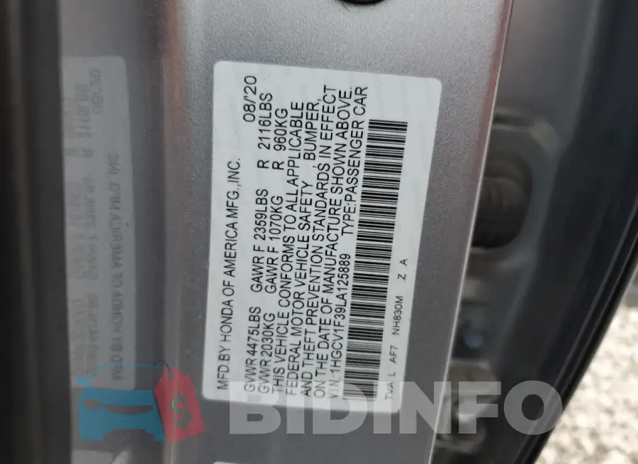 1HGCV1F39LA125889 Photo# 13