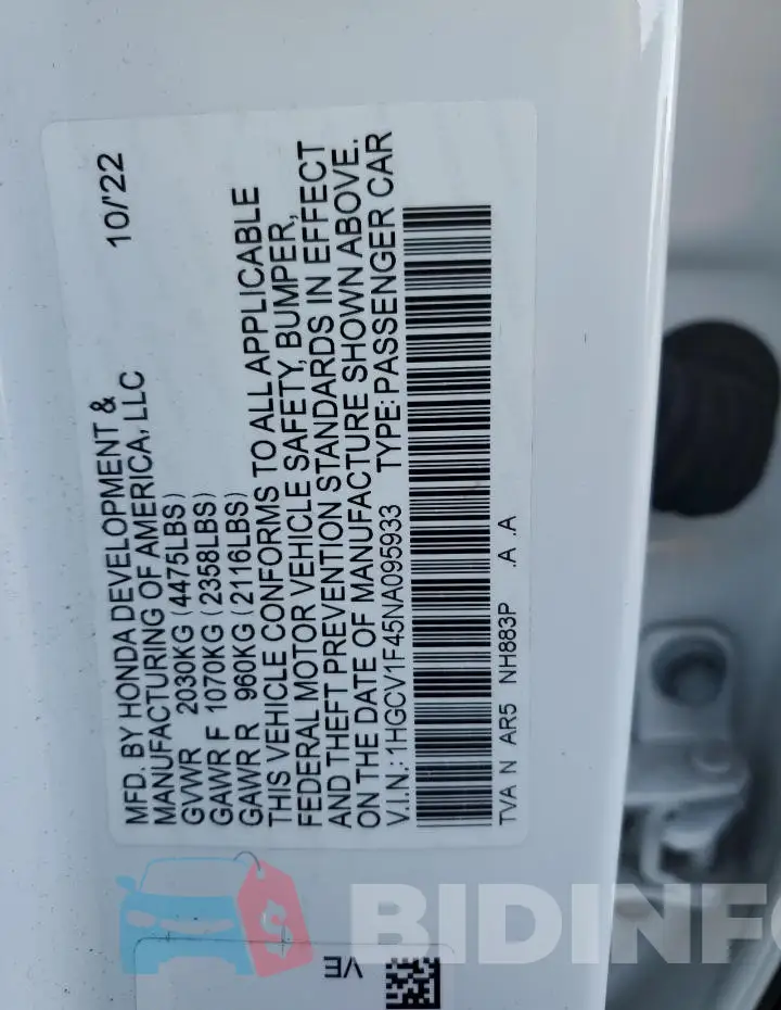 1HGCV1F45NA095933 Photo# 12