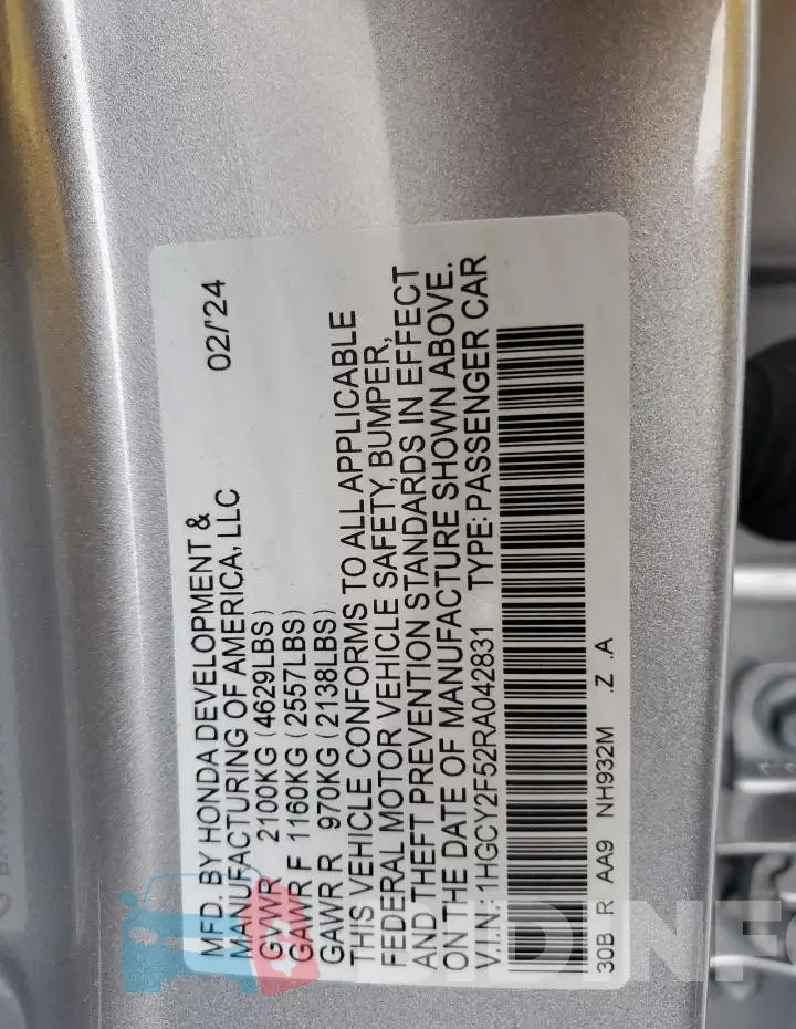 1HGCY2F52RA042831 Photo# 13