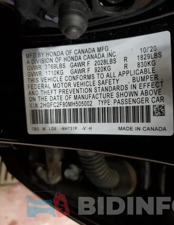 2HGFC2F80MH505002 Photo# 12