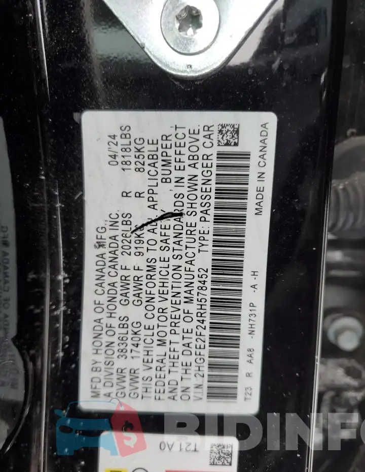 2HGFE2F24RH578452 Photo# 12