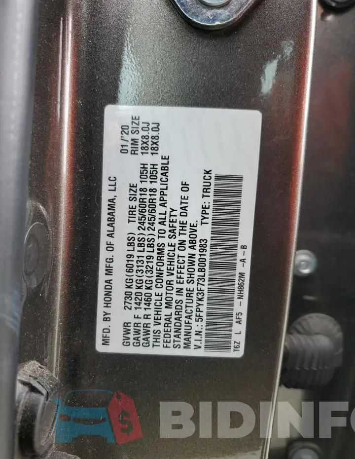 5FPYK3F73LB001983 Photo# 13