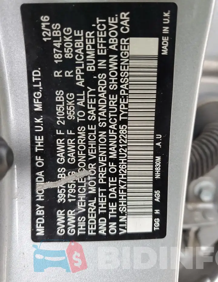SHHFK7H26HU212285 Photo# 12