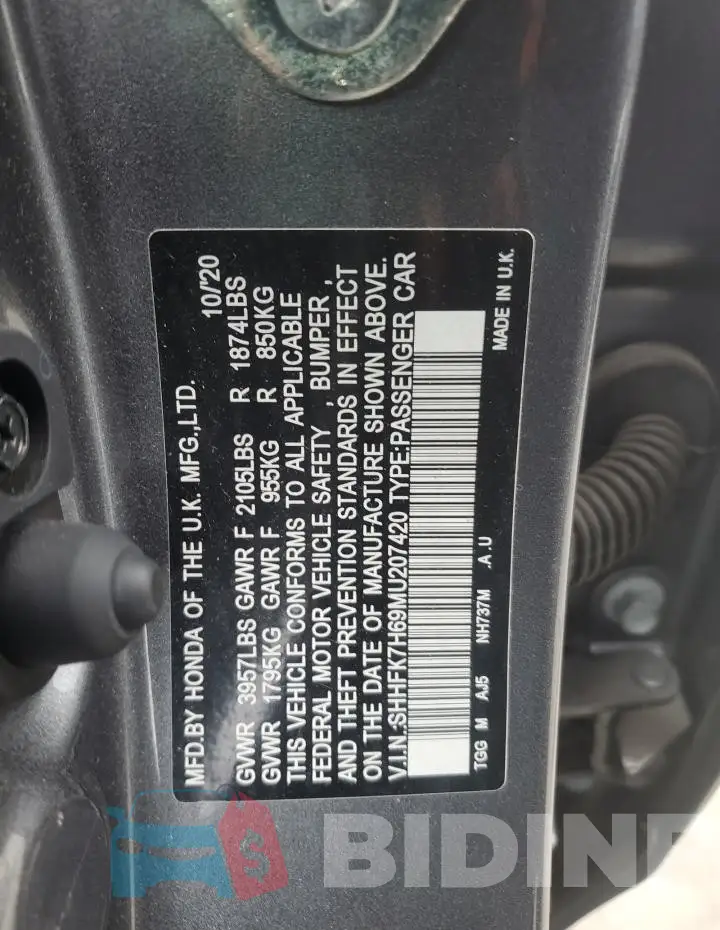 SHHFK7H69MU207420 Photo# 12