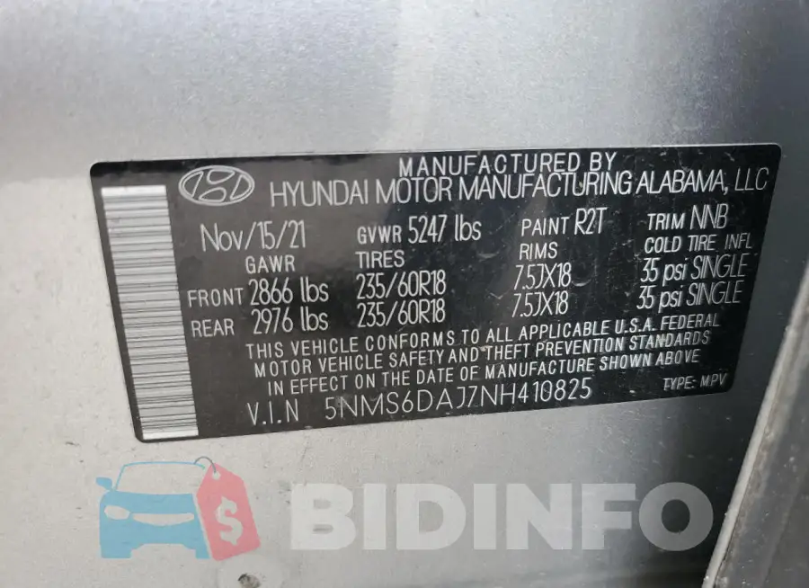 5NMS6DAJ7NH410825 Photo# 13