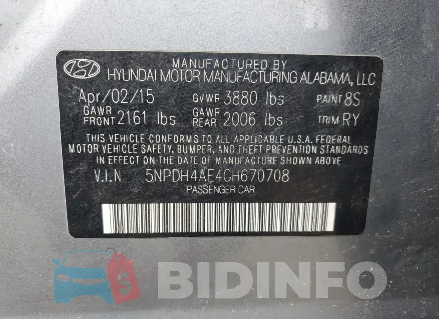5NPDH4AE4GH670708 Photo# 12