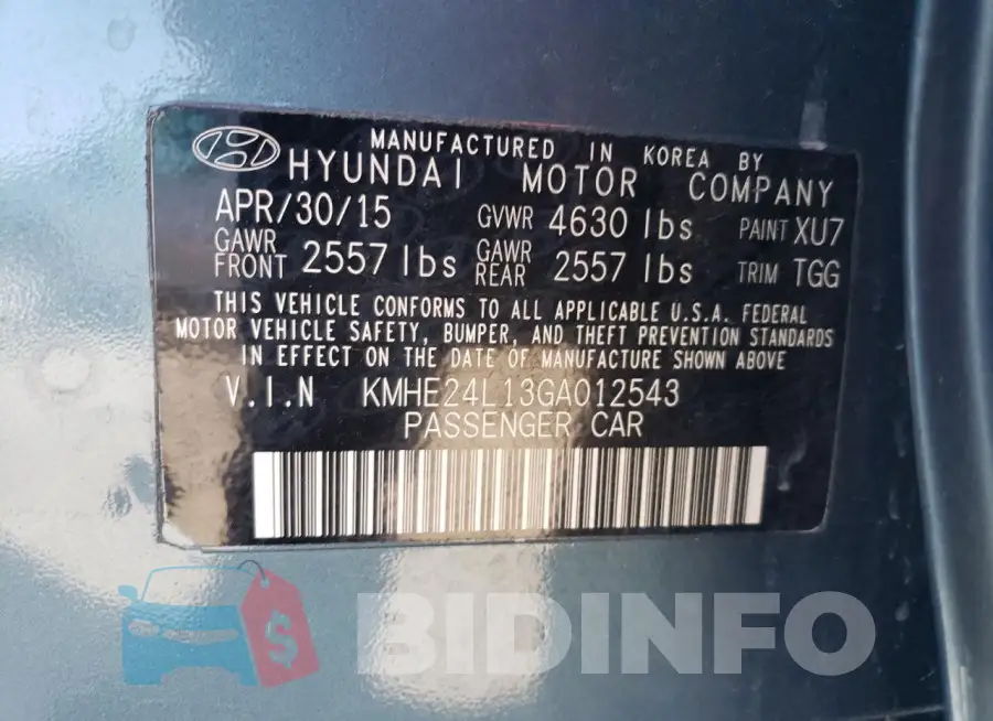 KMHE24L13GA012543 Photo# 12