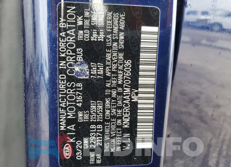 KNDERCAA1M7076036 Photo# 13