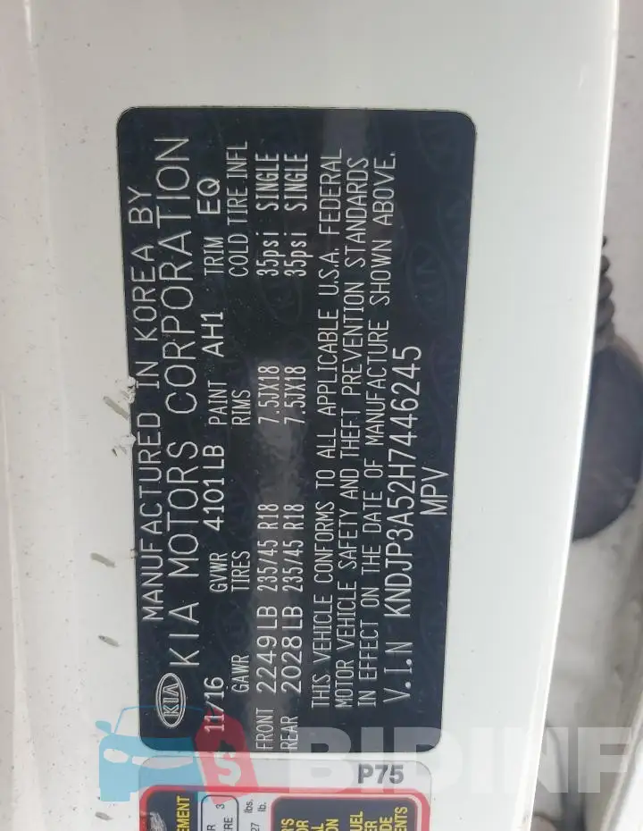 KNDJP3A52H7446245 Photo# 14