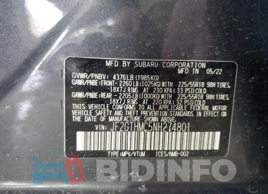 JF2GTHMC5NH274801 Photo# 12