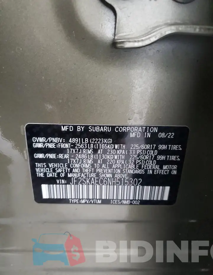 JF2SKAEC6NH515302 Photo# 13