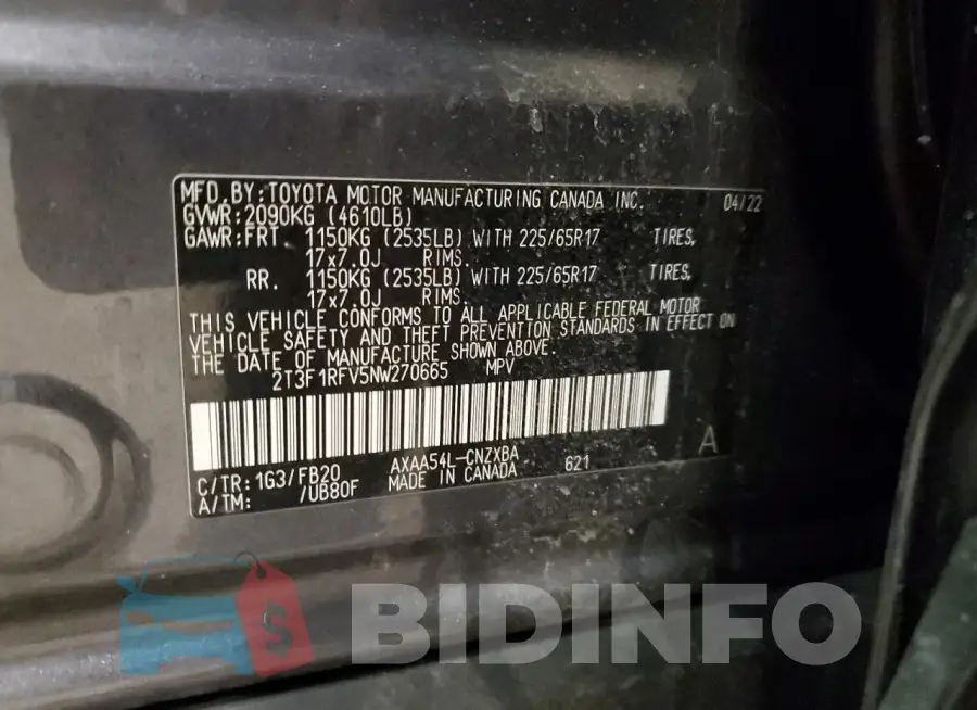 2T3F1RFV5NW270665 Photo# 13