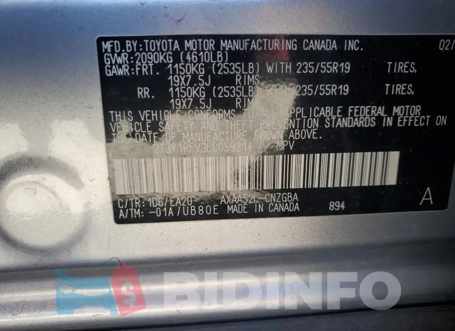 2T3Y1RFV3LC059214 Photo# 13