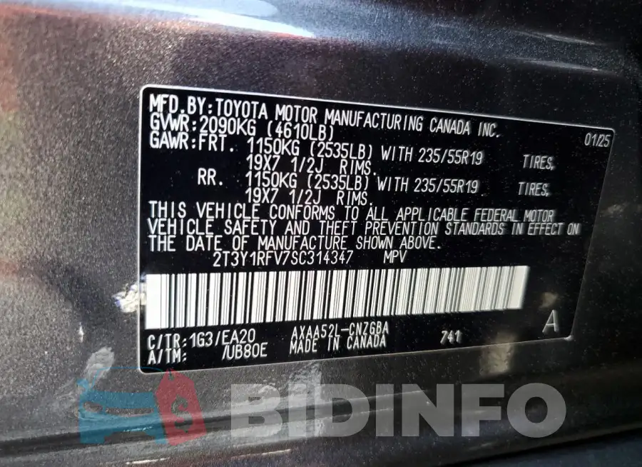 2T3Y1RFV7SC314347 Photo# 13
