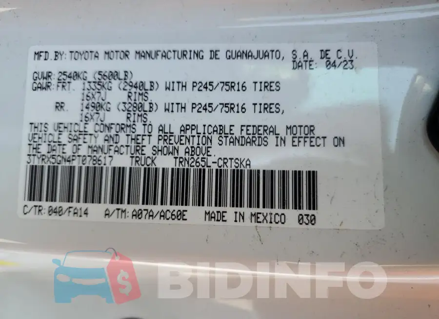 3TYRX5GN4PT078617 Photo# 13