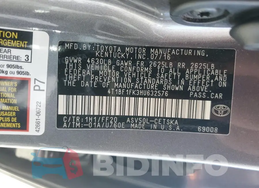 4T1BF1FK3HU632576 Photo# 13
