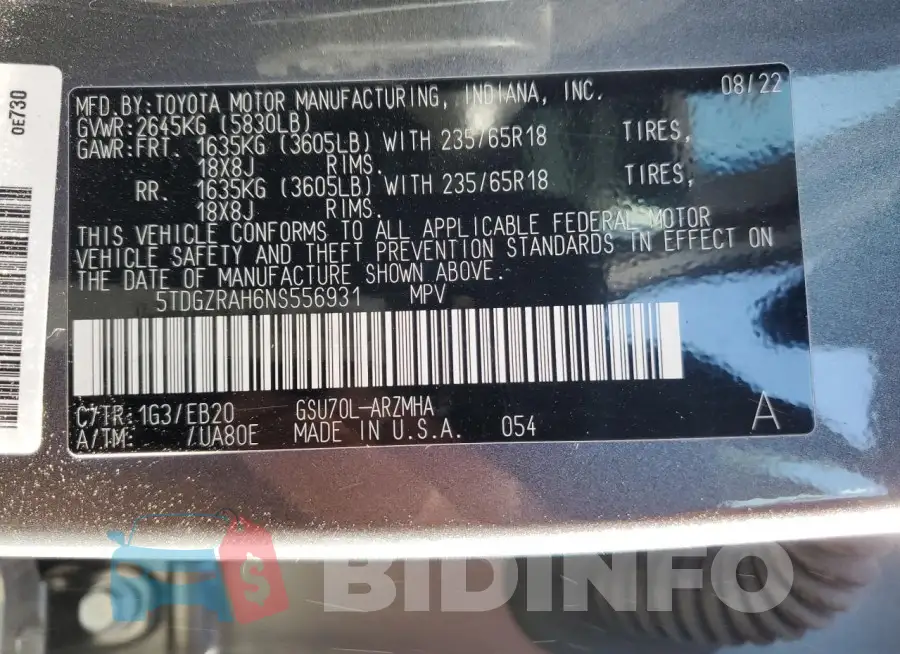 5TDGZRAH6NS556931 Photo# 14