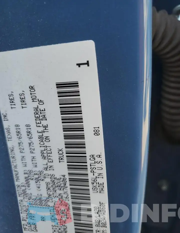 5TFHW5F16JX704064 Photo# 12