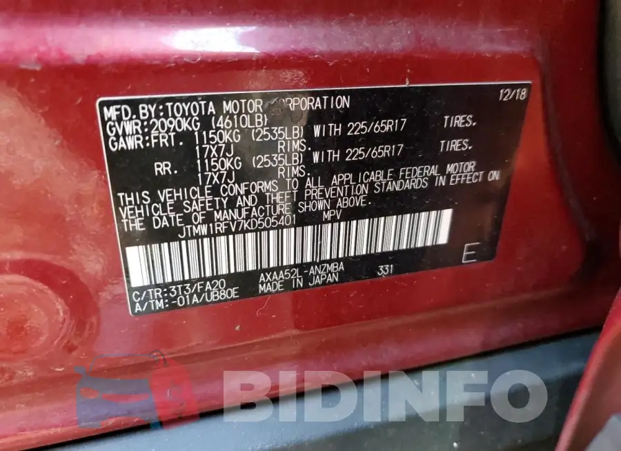 JTMW1RFV7KD505401 Photo# 14