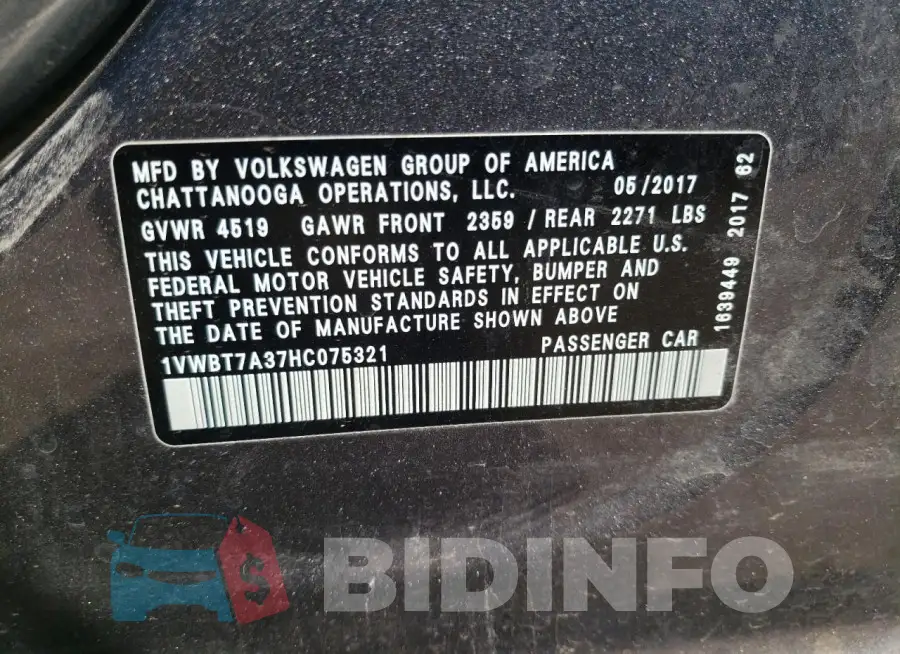 1VWBT7A37HC075321 Photo# 12