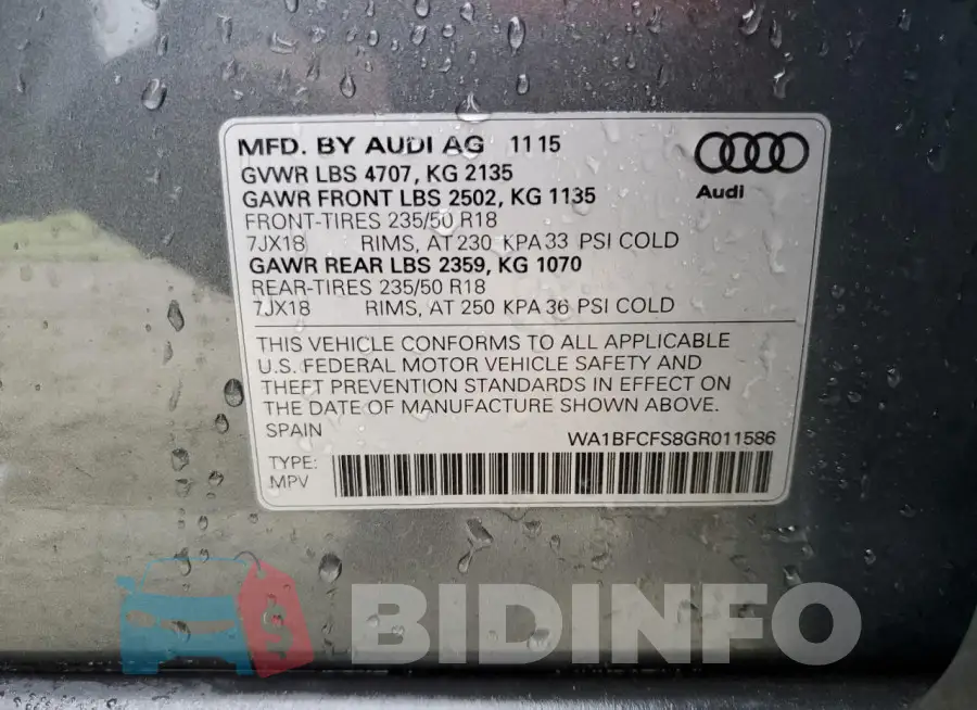 WA1BFCFS8GR011586 Photo# 13