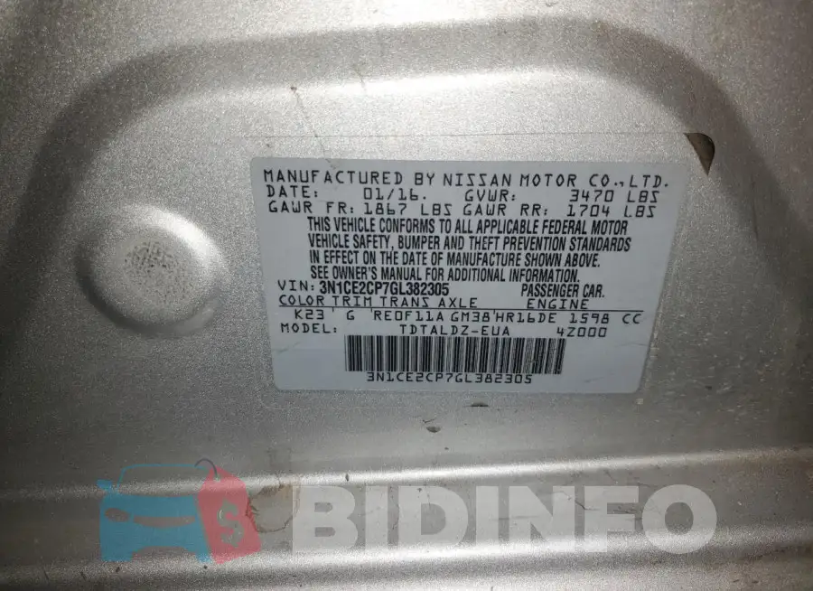 3N1CE2CP7GL382305 Photo# 12