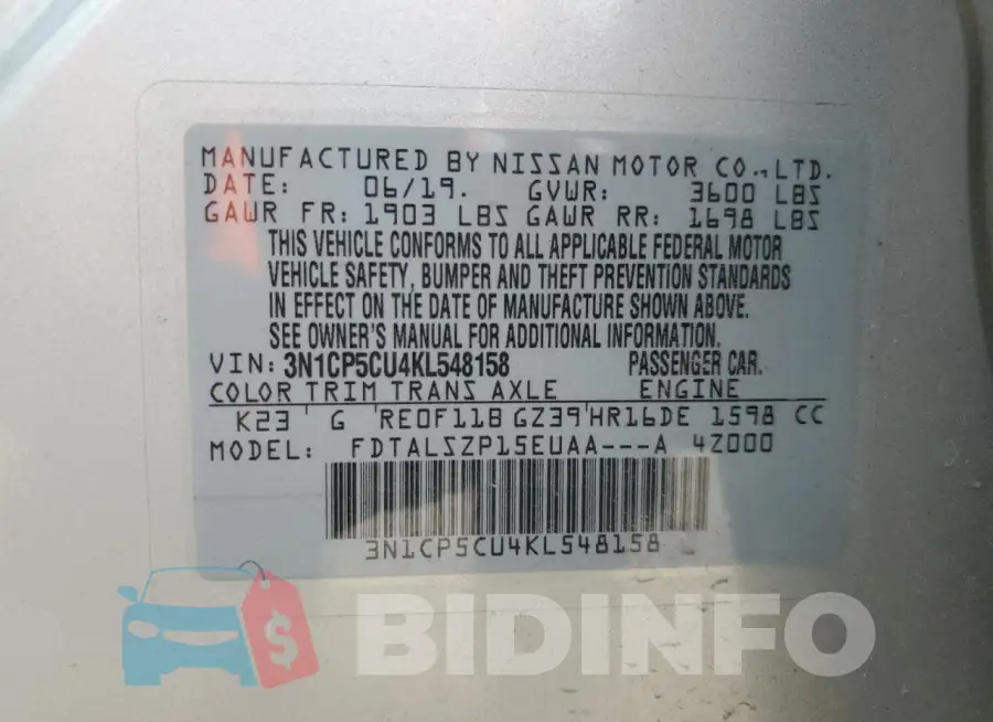 3N1CP5CU4KL548158 Photo# 13