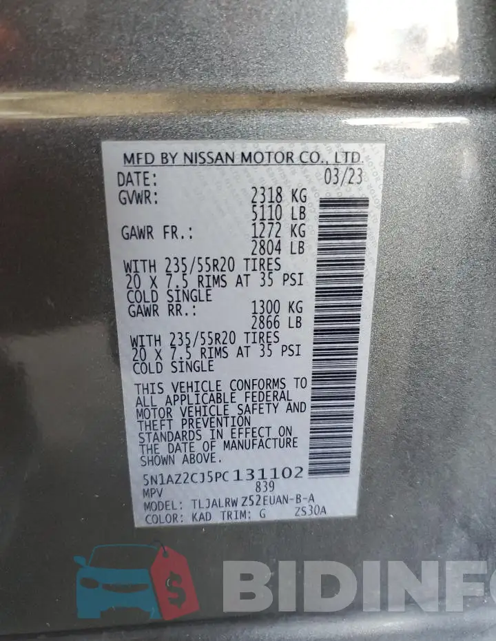 5N1AZ2CJ5PC131102 Photo# 13