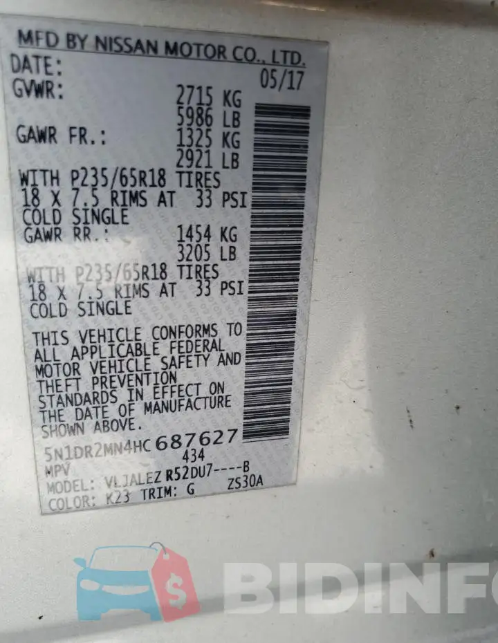 5N1DR2MN4HC687627 Photo# 13