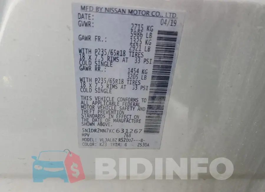 5N1DR2MN7KC631267 Photo# 14