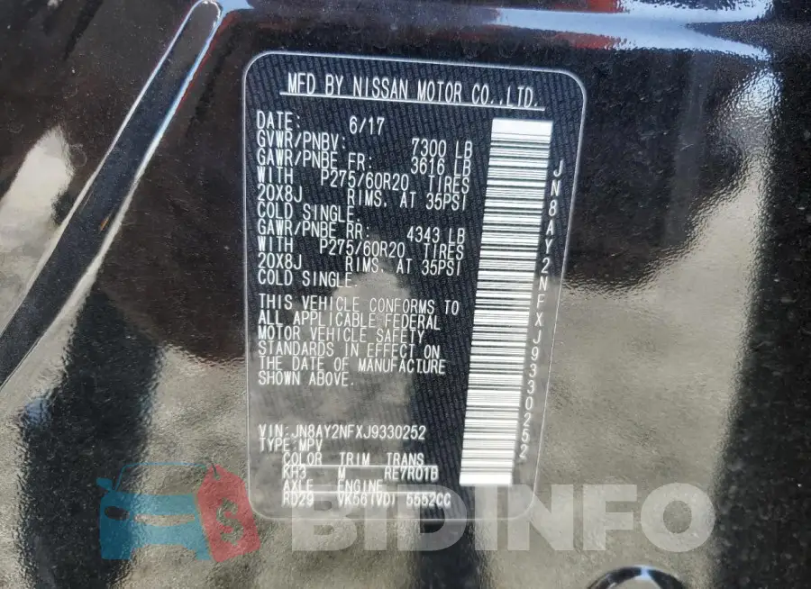 JN8AY2NFXJ9330252 Photo# 13