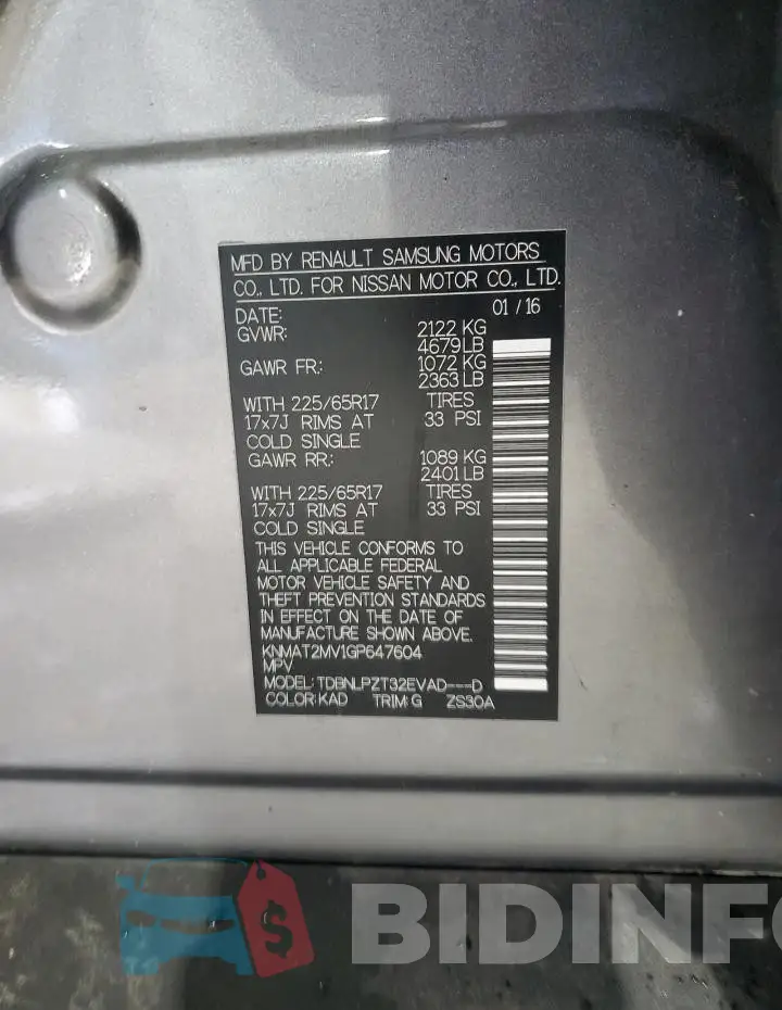 KNMAT2MV1GP647604 Photo# 13