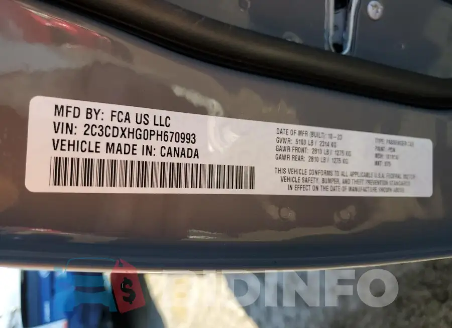 2C3CDXHG0PH670993 Photo# 13