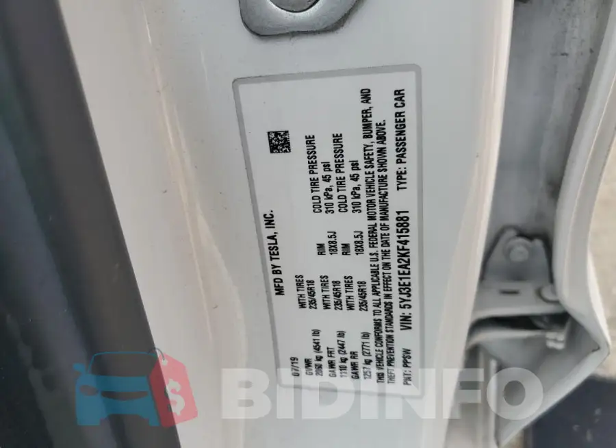 5YJ3E1EA2KF415881 Photo# 12