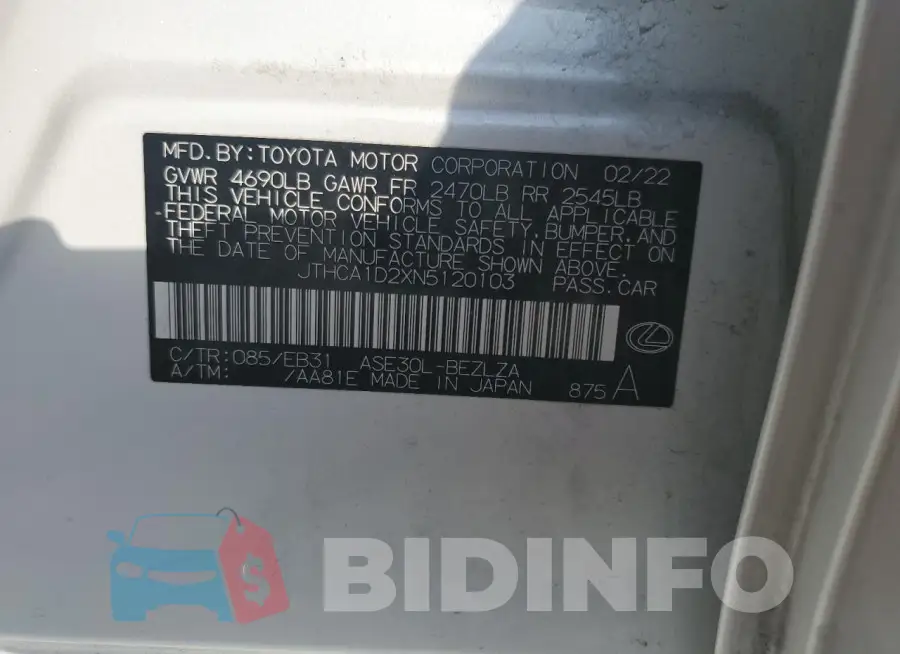 JTHCA1D2XN5120103 Photo# 12