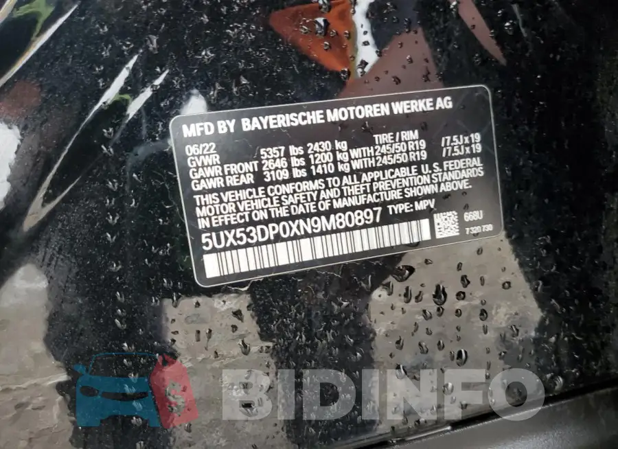 5UX53DP0XN9M80897 Photo# 13