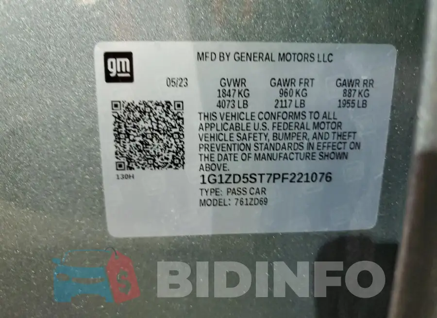 1G1ZD5ST7PF221076 Photo# 13