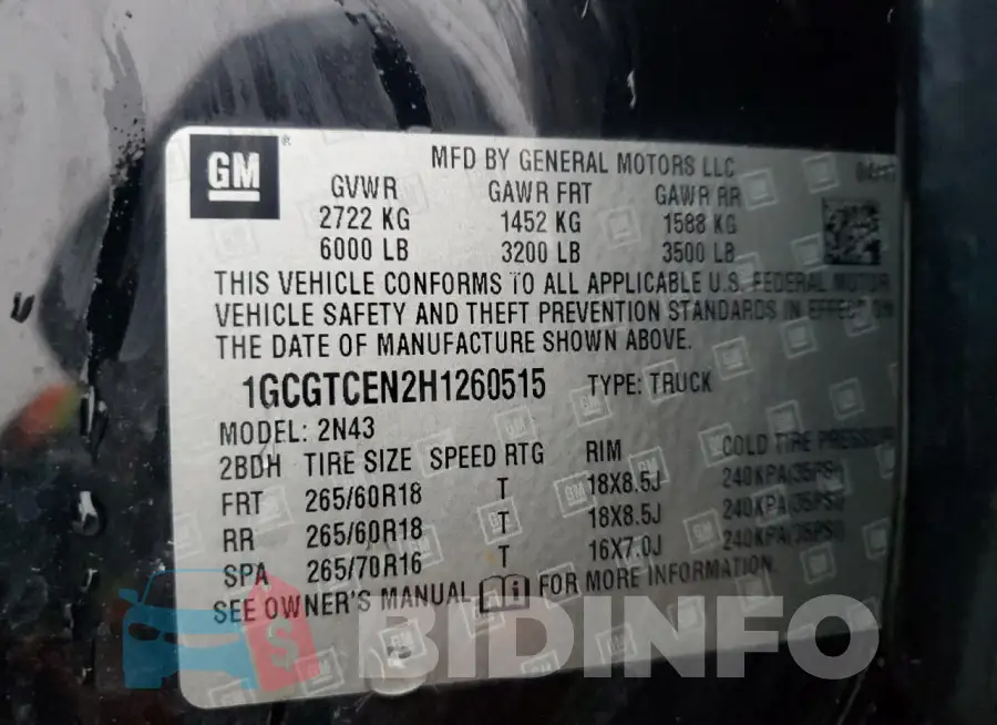1GCGTCEN2H1260515 Photo# 12