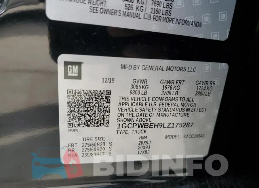 1GCPWBEH9LZ175287 Photo# 12