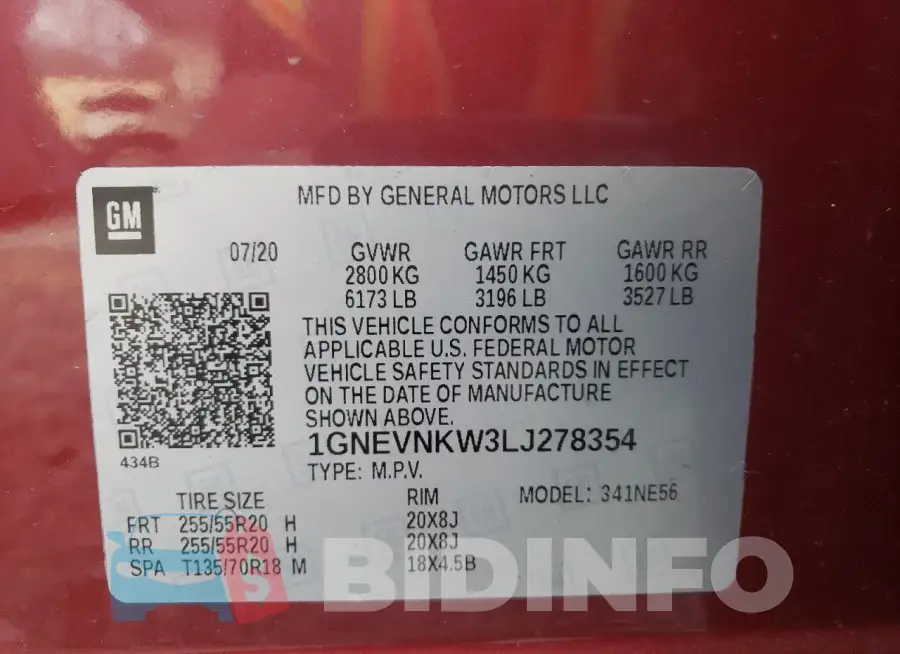 1GNEVNKW3LJ278354 Photo# 13