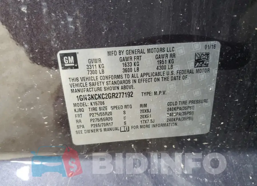 1GNSKCKC2GR277192 Photo# 13