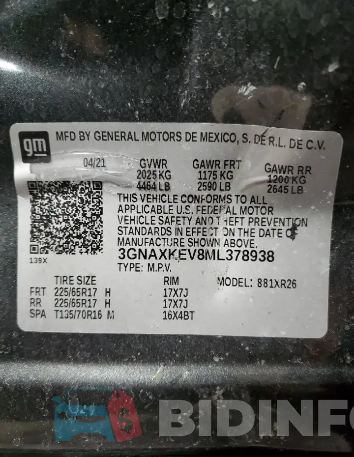 3GNAXKEV8ML378938 Photo# 14