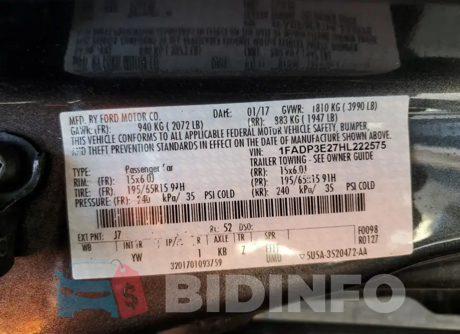 1FADP3E27HL222575 Photo# 13