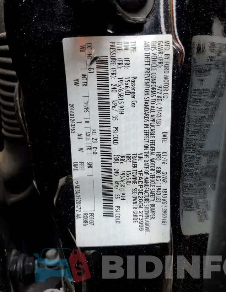 1FADP3E28GL273999 Photo# 12