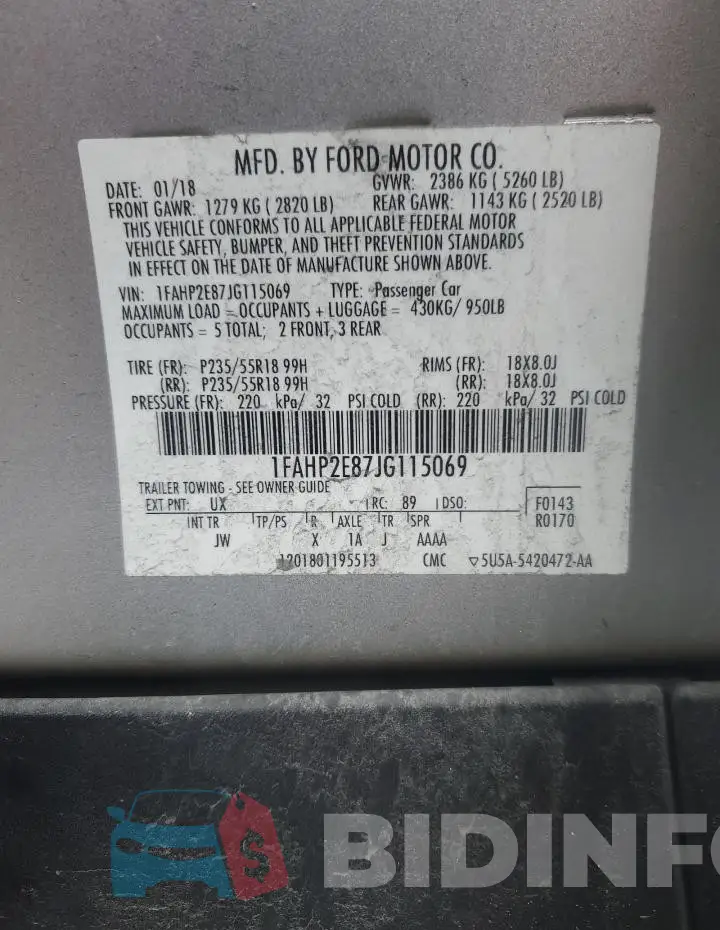 1FAHP2E87JG115069 Photo# 13
