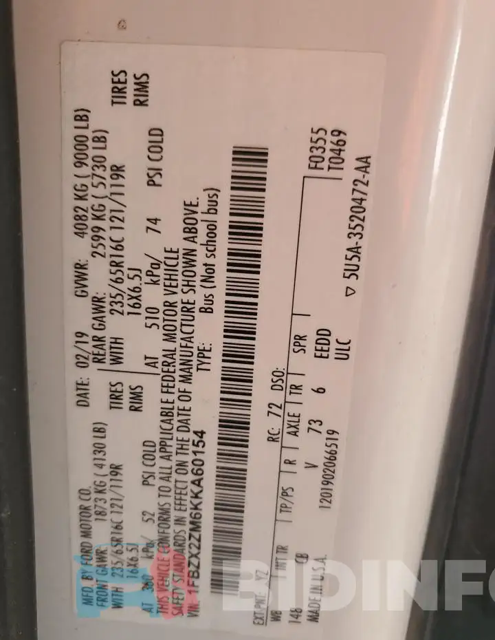 1FBZX2ZM6KKA60154 Photo# 13