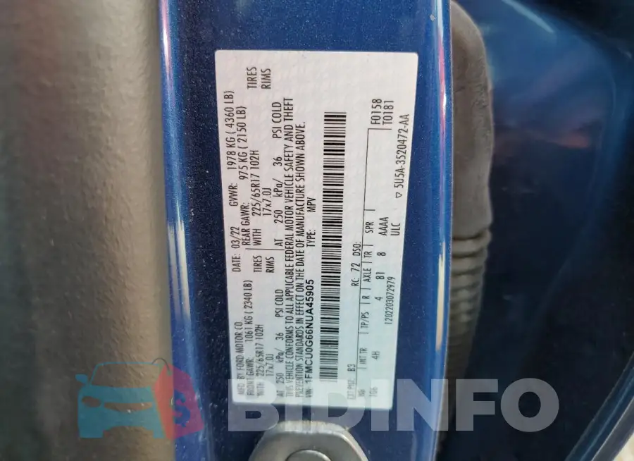 1FMCU0G66NUA45905 Photo# 13