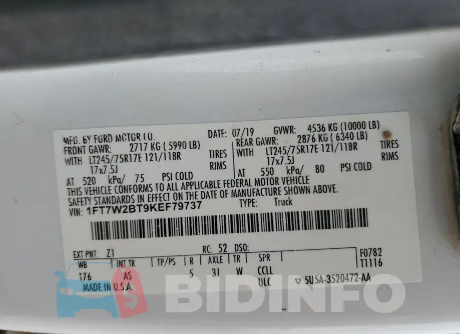 1FT7W2BT9KEF79737 Photo# 12