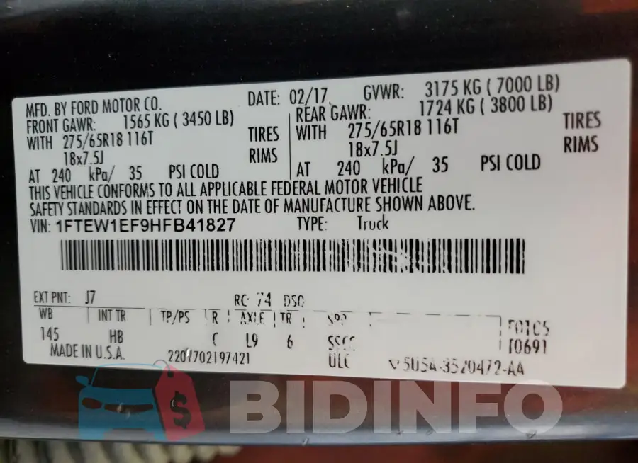 1FTEW1EF9HFB41827 Photo# 12
