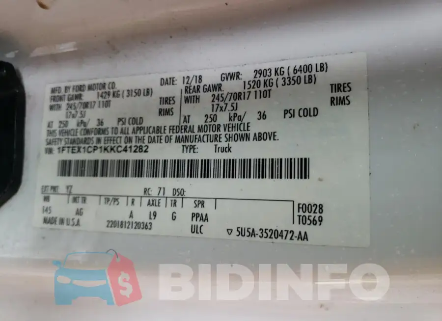 1FTEX1CP1KKC41282 Photo# 12